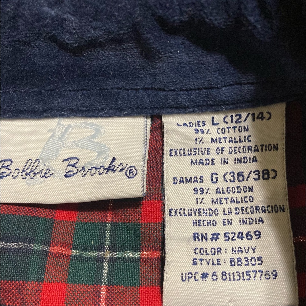 Bobbie Brooks Woman Lg‎ 12-14 Vintage Embroidered Christmas Shirt Velvet Collar - Picture 5 of 6